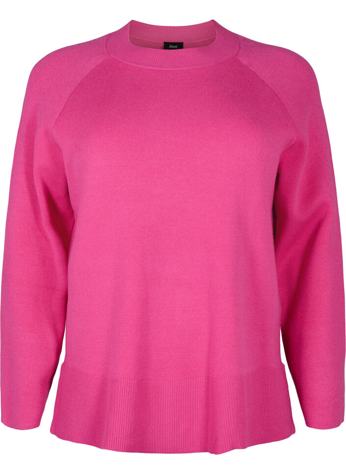 Viscose blend pullover with side slit	, Raspberry Rose, Packshot image number 0