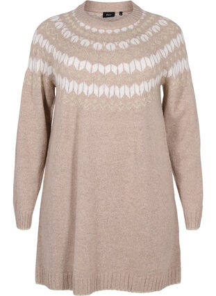 Patterned knit dress with wool, Simply Taupe Comb, Packshot image number 0