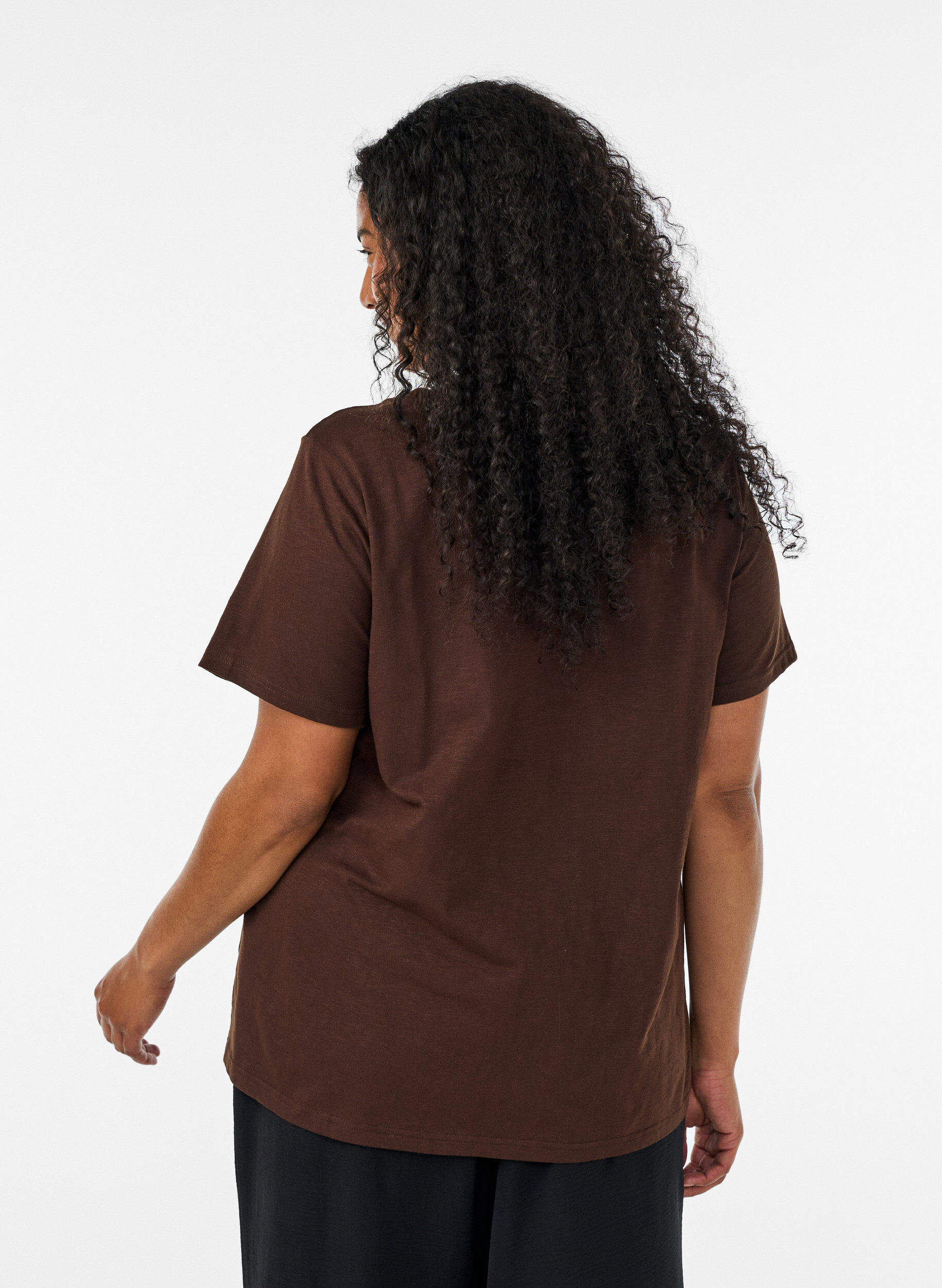 ZizzifashionT-shirt with button detail, Brown, Model image number 2
