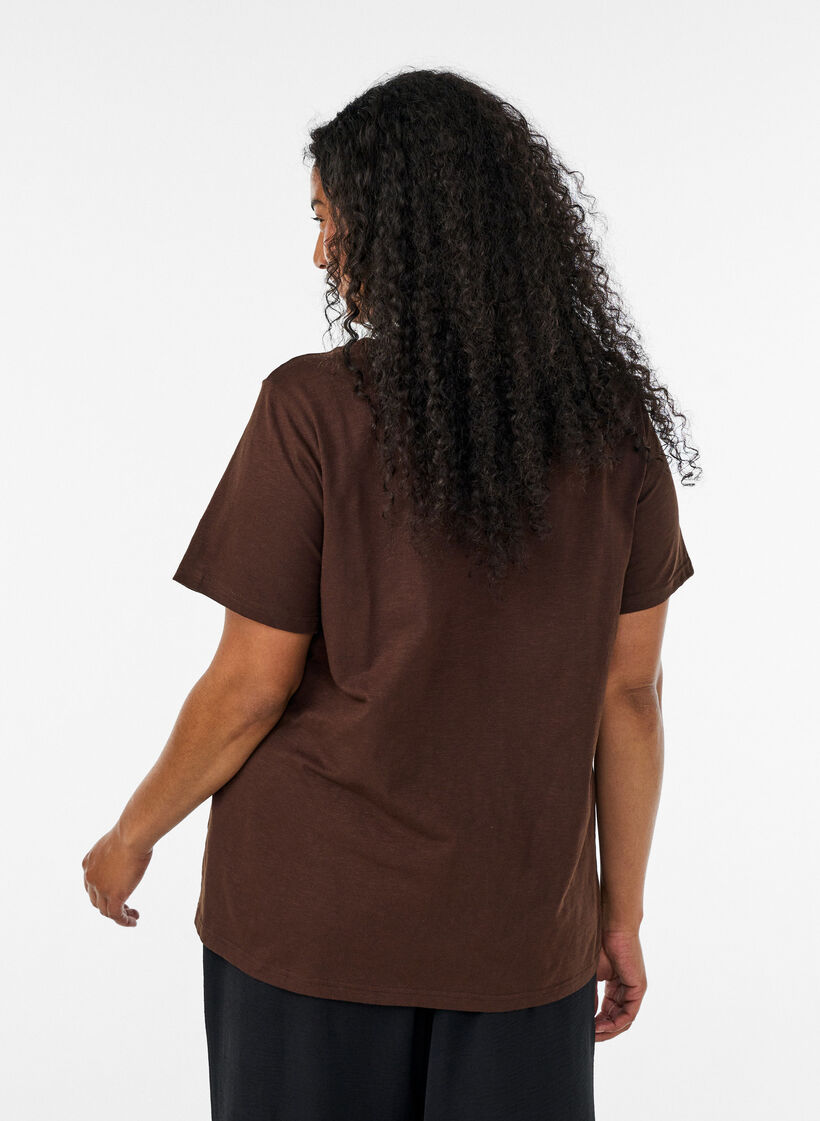 T-shirt with button detail, Brown, Model image number 2