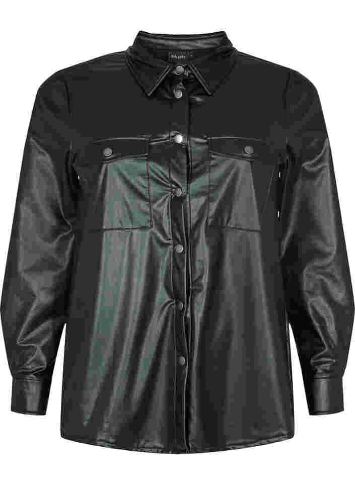 Faux leather shirt, Black, Packshot image number 0