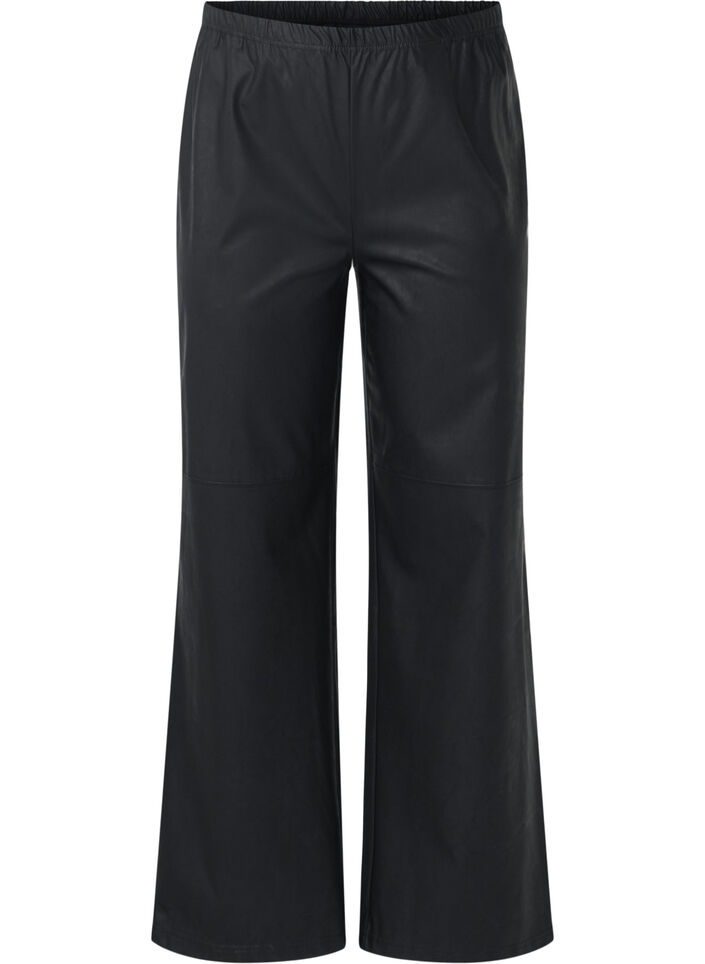 Loose faux leather trousers with elasticated waistband, Black, Packshot image number 0