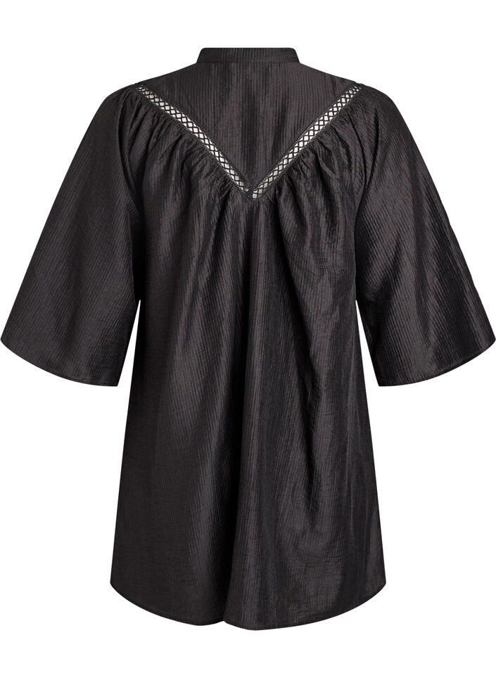 Tunic with crochet trims and striped texture, Black, Packshot image number 1