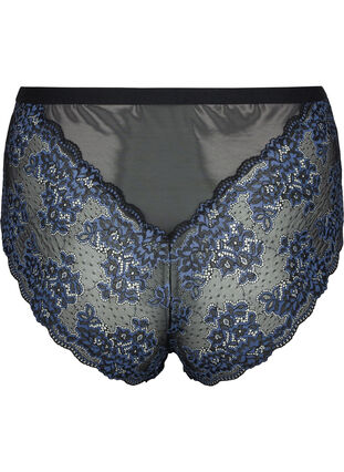 Lace knickers with high waist, Black w. blue lace, Packshot image number 1