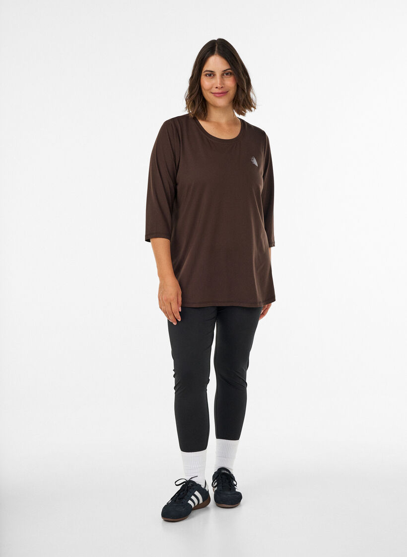 Sports top with 3/4 sleeves, Brown, Model image number 1