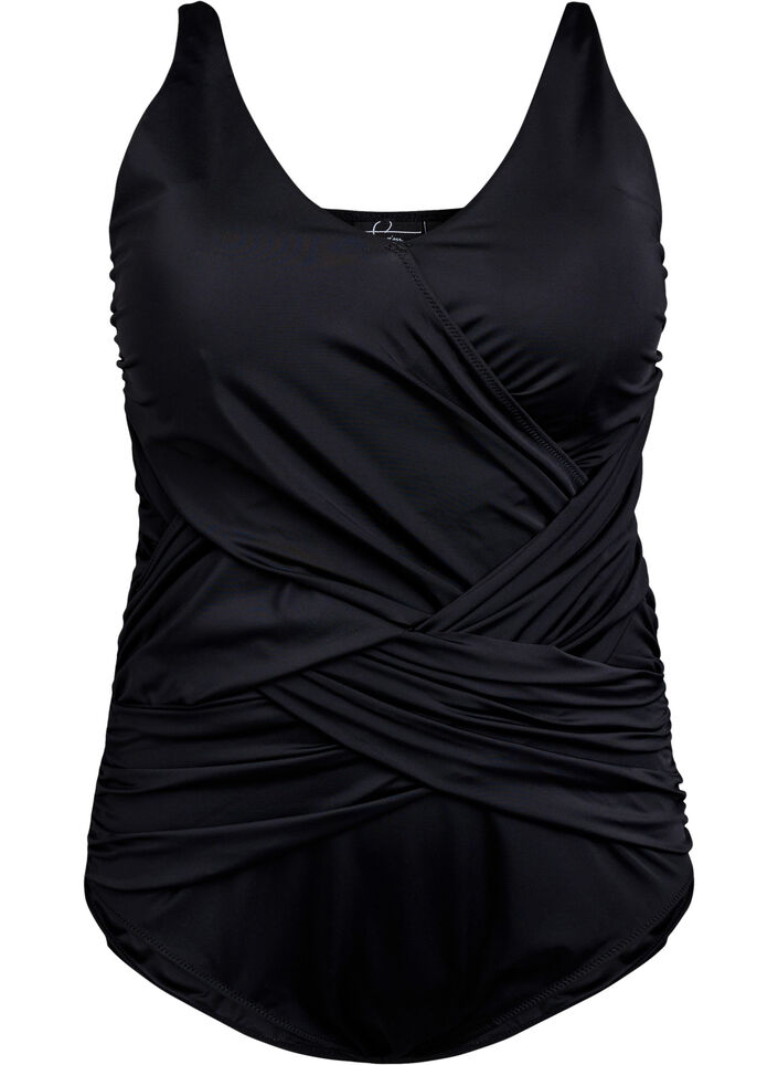 Swimsuit with a draped cross detail, Black, Packshot image number 0