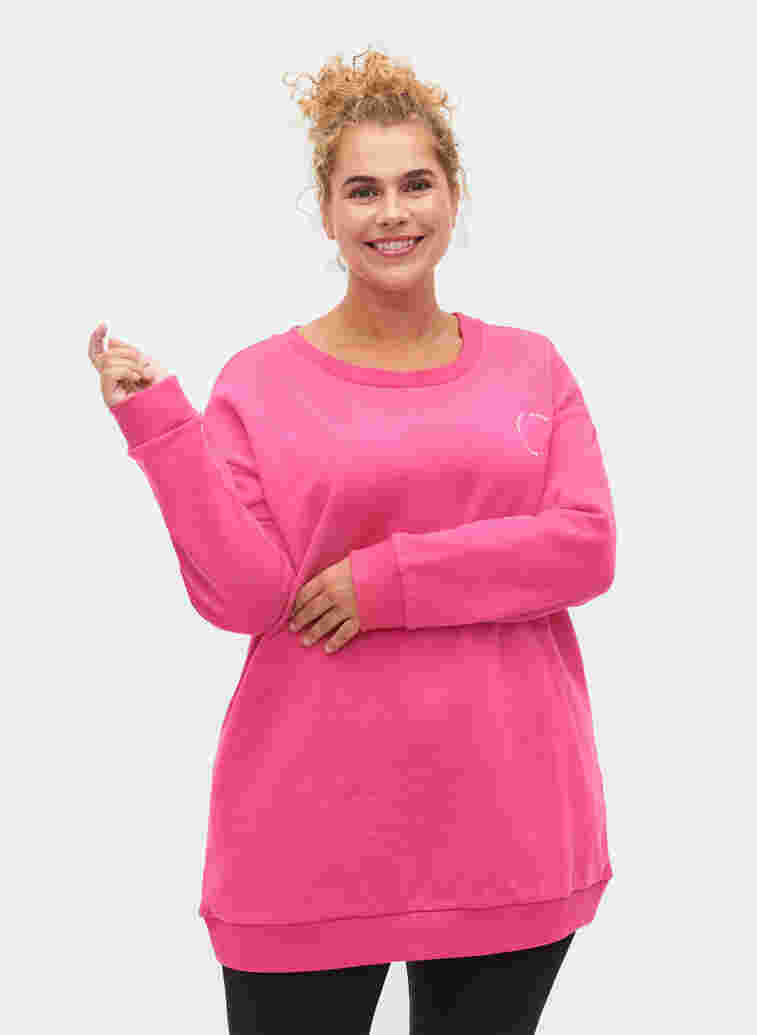 Printed cotton sweatshirt, Fuchsia Purple, Model image number 0
