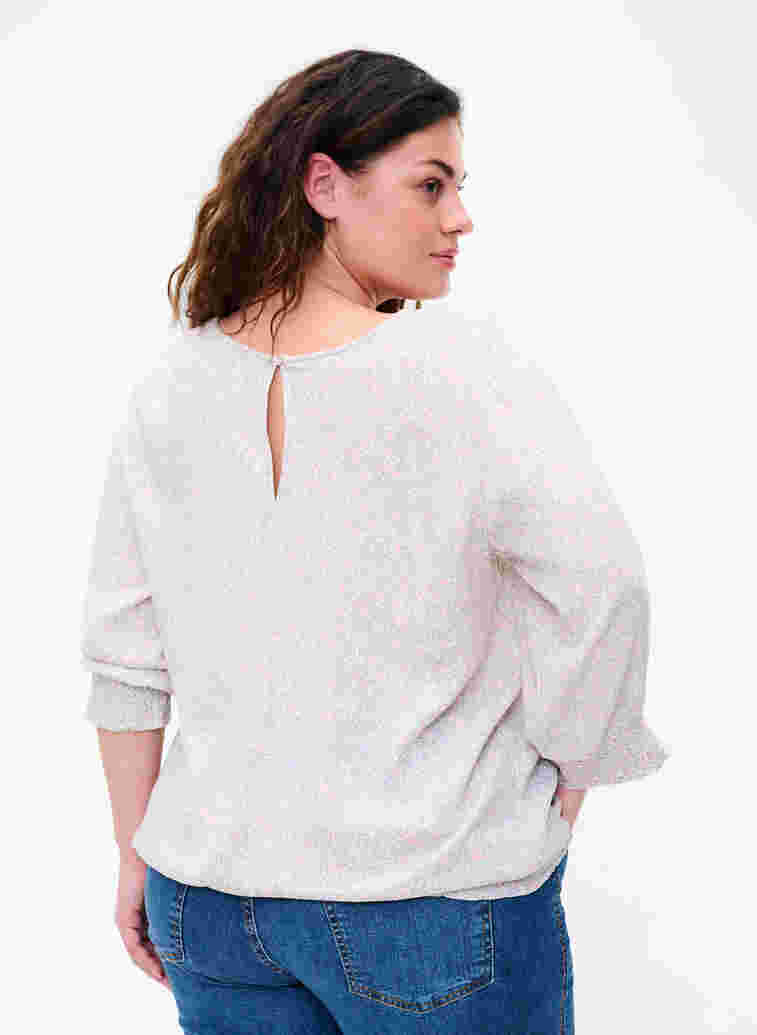 Floral viscose blouse with smock and 3/4 sleeves, White Ditsy AOP, Model image number 1