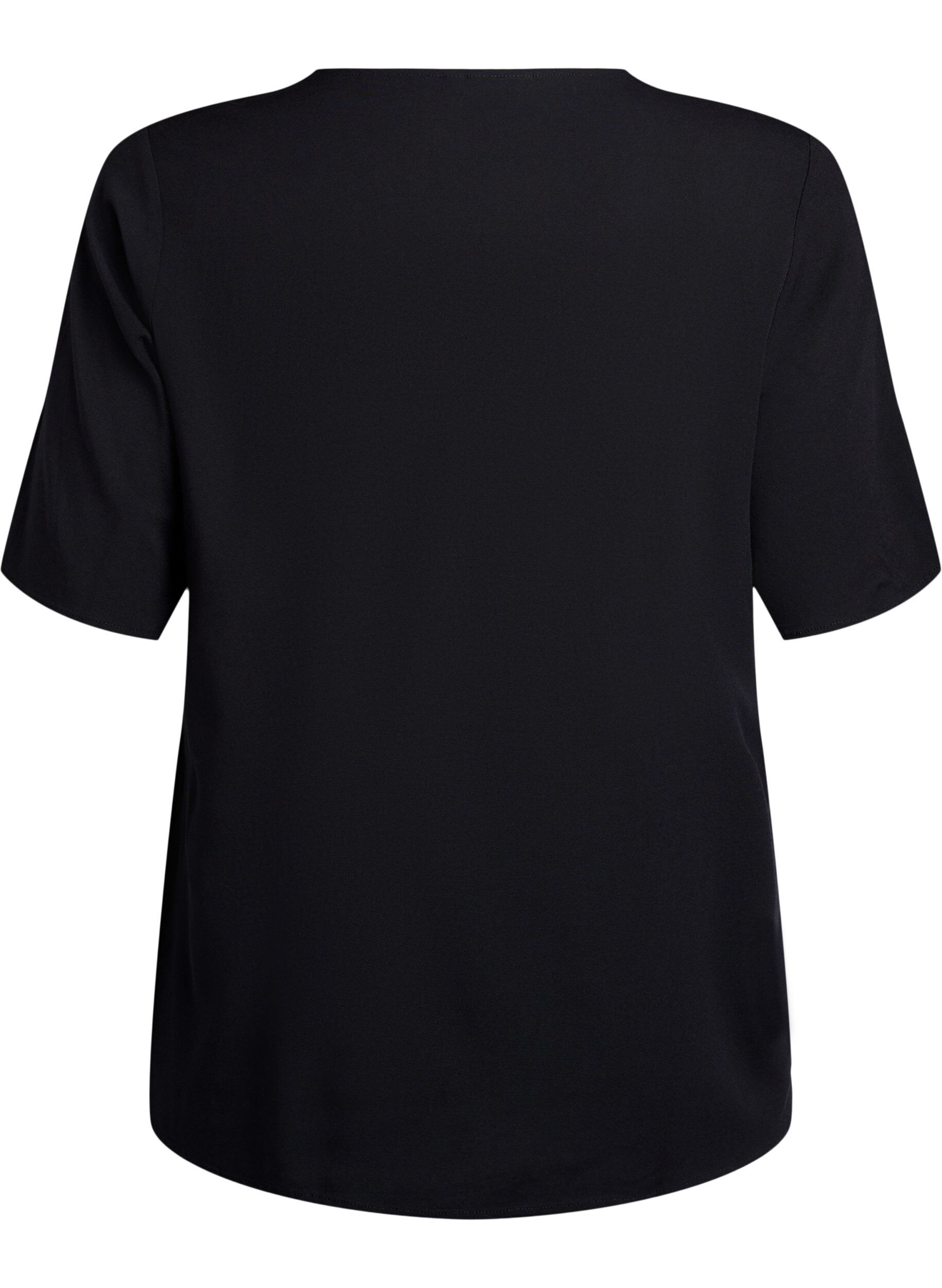 ZizzifashionShort-sleeved woven blouse with round neck, Black, Packshot image number 1