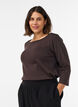 Basic T-shirt with boat neckline and 3/4 sleeves, Brown, Model image number 0