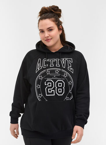 Hooded sweatshirt with print details, Black, Model image number 0