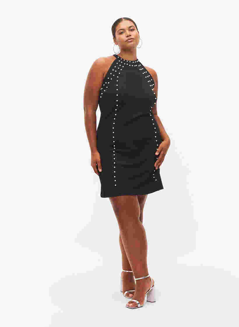 Halter neck dress with beads, Black w. Beads, Model image number 4