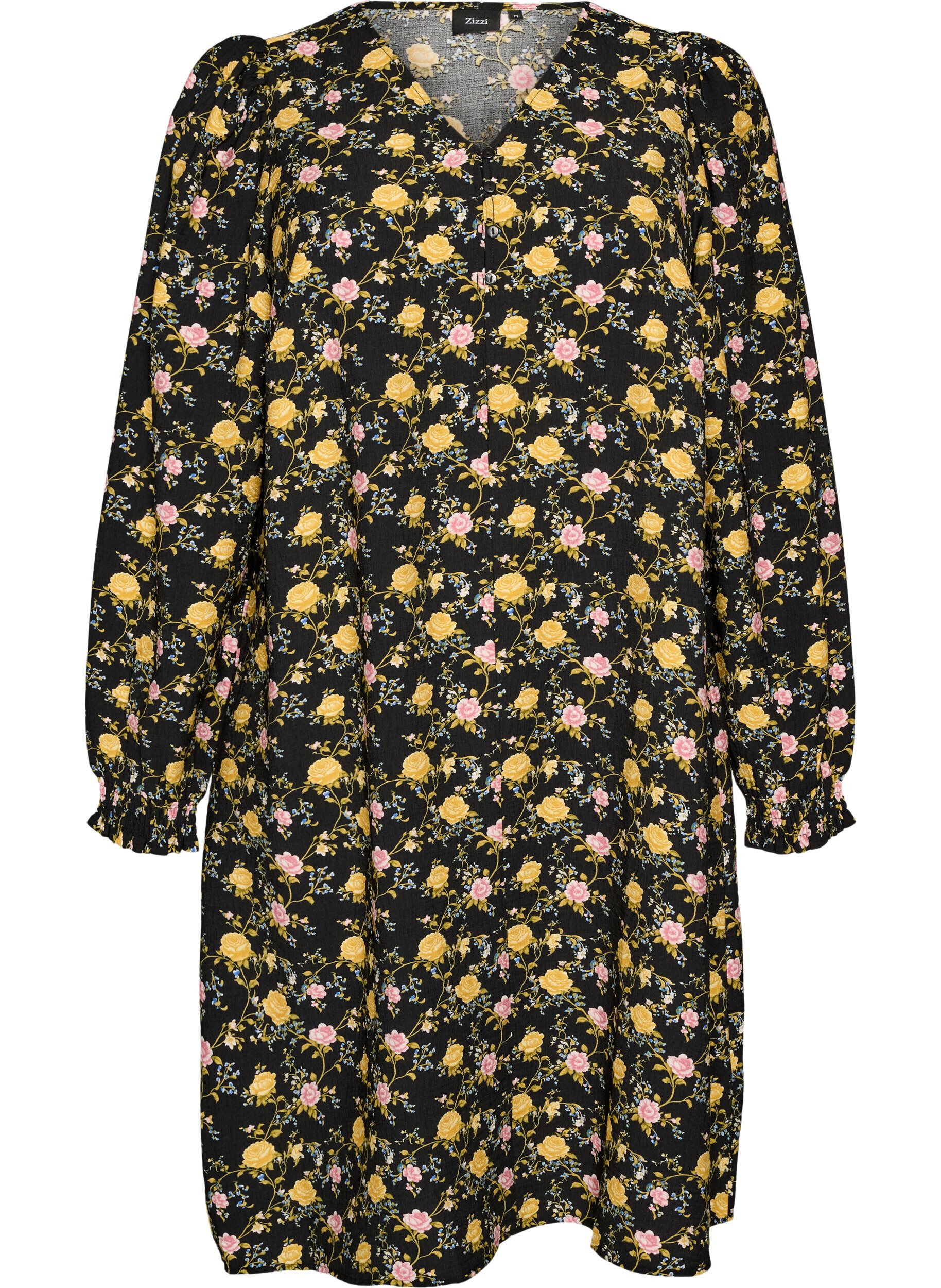 ZizzifashionPatterned viscose dress with long sleeves, Black, Packshot image number 0