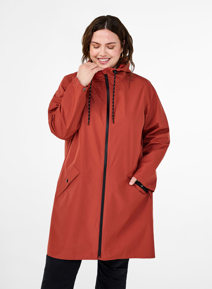 Rain jacket with pockets and hood, Red, Model image number 0