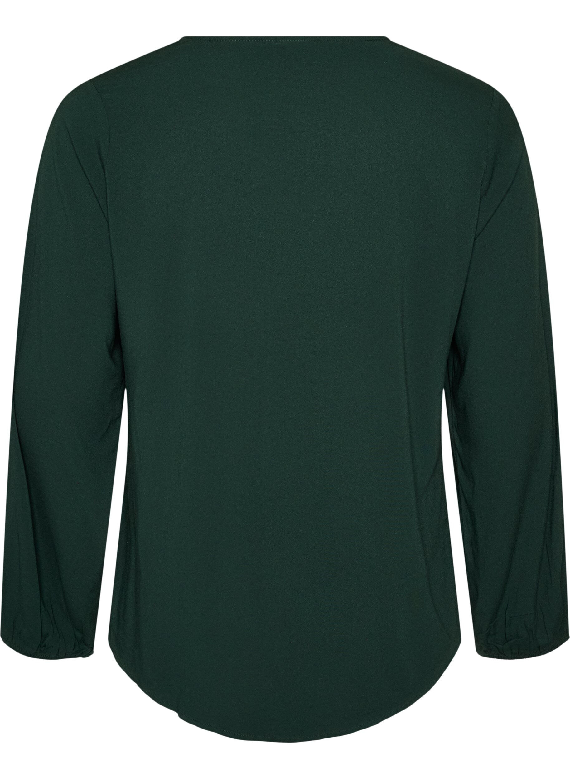ZizzifashionViscose blouse with V-neck and rounded hem, Green, Packshot image number 1