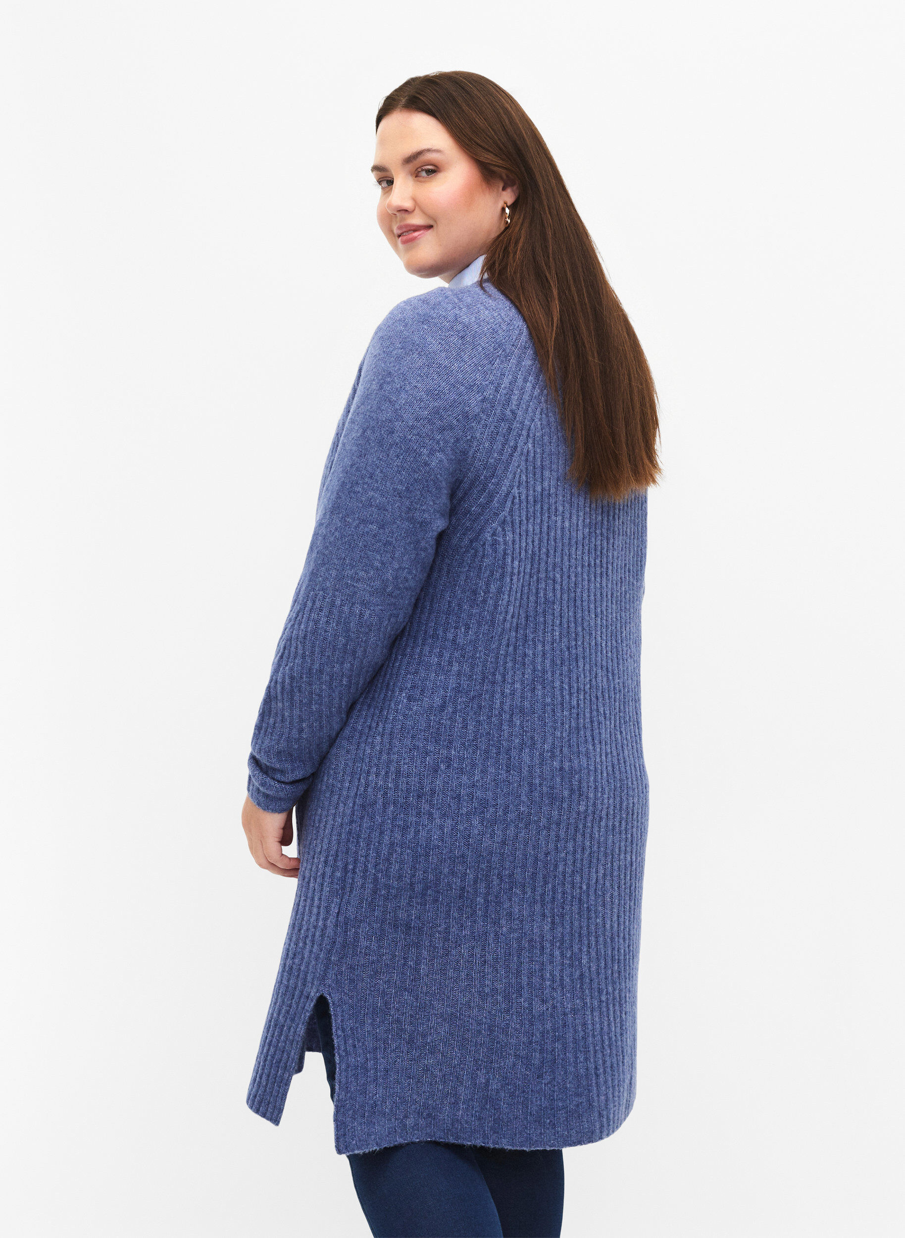 Zizzifashion Rib-knit dress with slit, Gray Blue Mel., Model image number 1