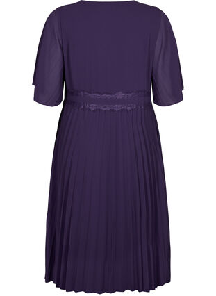 Short-sleeved pleated dress, Purple Velvet, Packshot image number 1