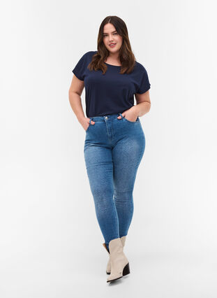 Printed, high-waist Amy jeans, Ethnic Pri, Model image number 0