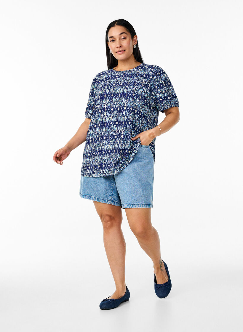 Patterned blouse with short sleeves, Blue, Model image number 1