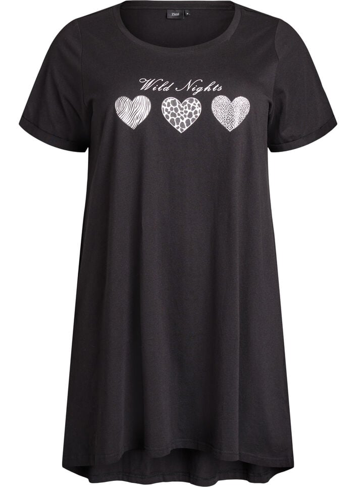 Short-sleeved nightgown in organic cotton, Black, Packshot image number 0