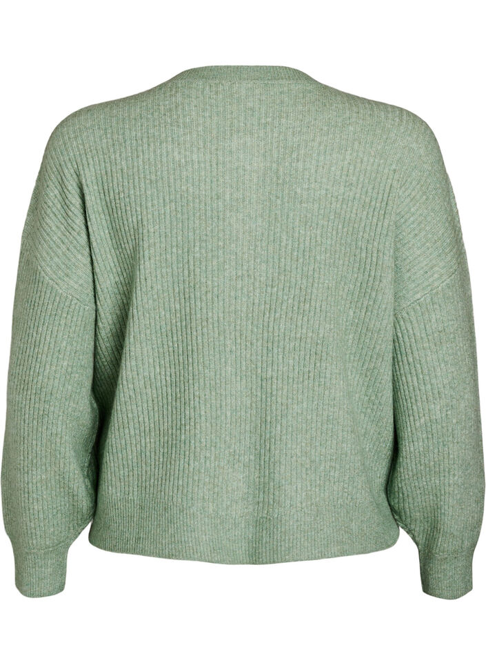 Rib knit cardigan with buttons, Green, Packshot image number 1