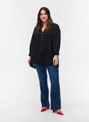 Viscose blouse with 3/4-length sleeves, Black, Model image number 2