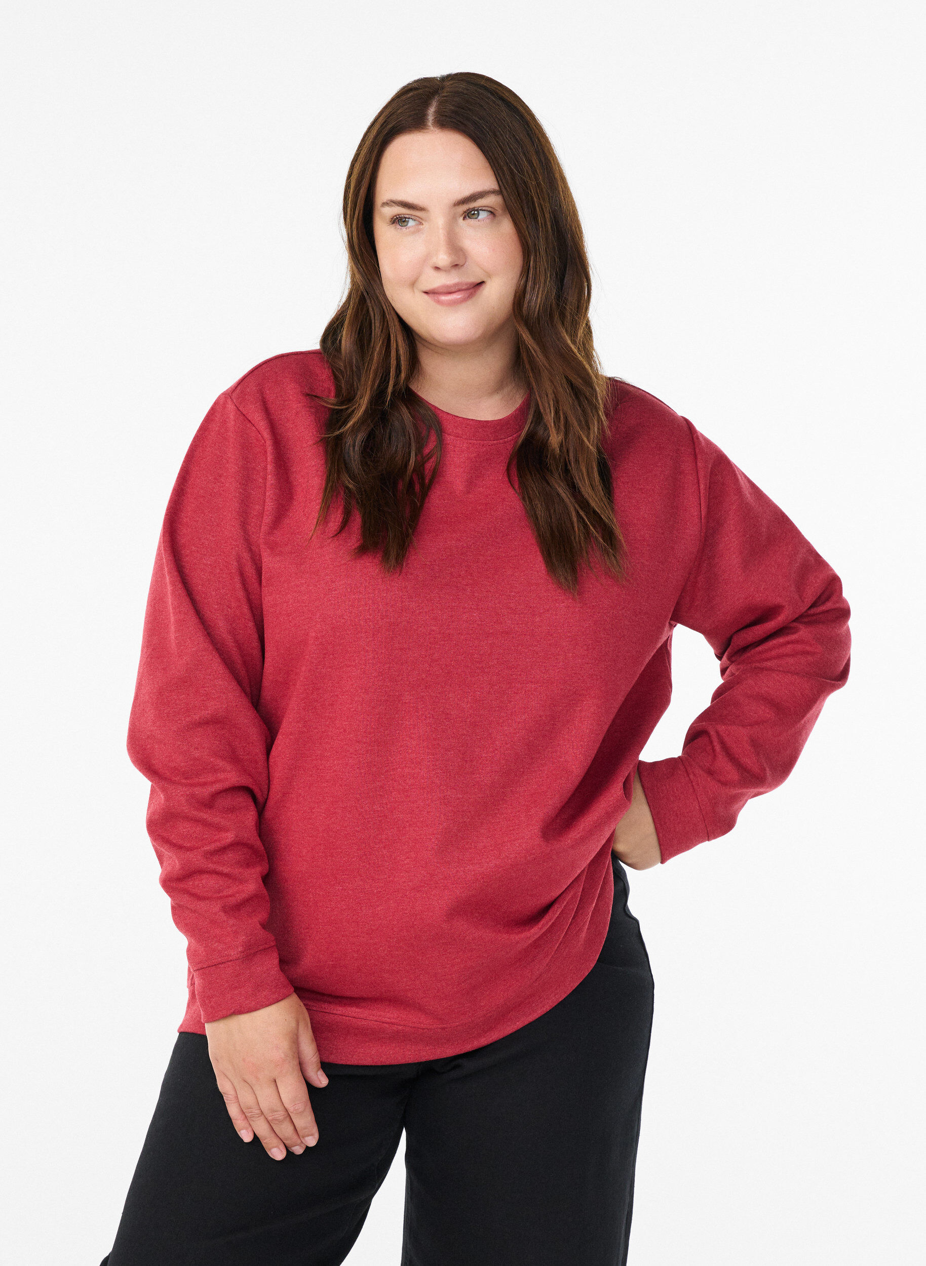Sweatshirt with crew neck, Red, Model