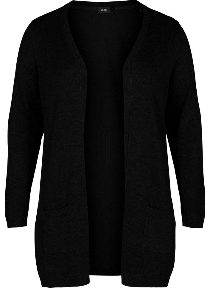 Long knitted cardigan in a viscose blend, Black, Packshot image number 0