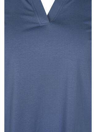 Plain-coloured cotton blouse with 3/4-length sleeves and slits, Vintage Indigo, Packshot image number 2