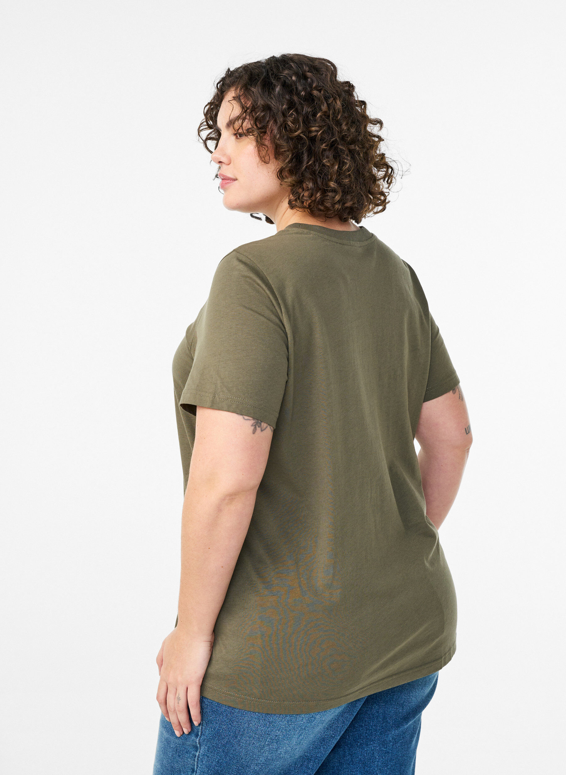 Zizzifashion Basic cotton T-shirt with round neck, Green, Model image number 2