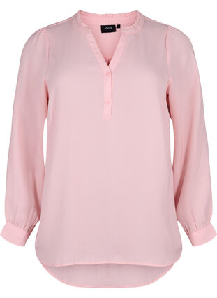 Long-sleeved blouse with v-neck, Strawberry Cream, Packshot image number 0