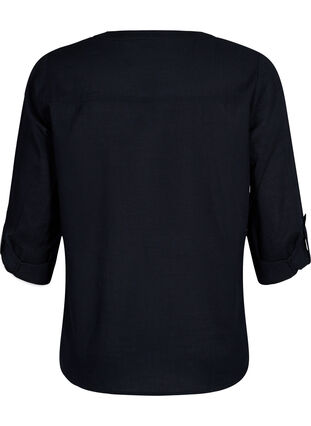 Shirt blouse in cotton with a v-neck, Black, Packshot image number 1