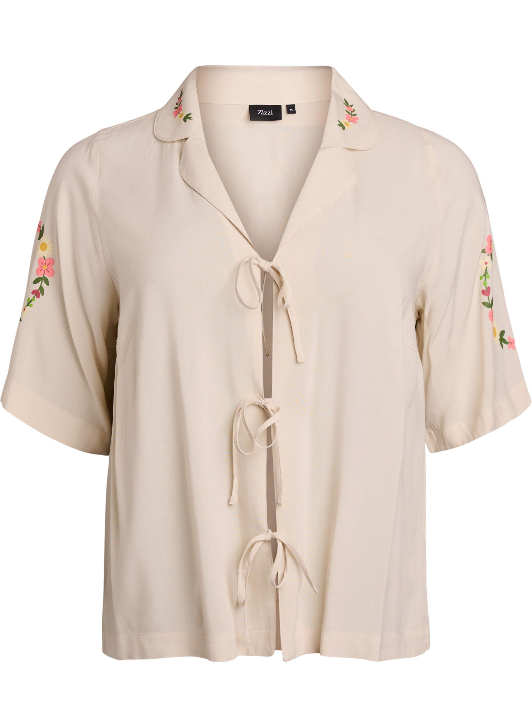 Zizzifashion Viscose pyjama top with tie fastening and floral print, Beige, Packshot image number 0