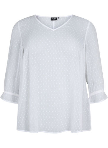 FLASH - Blouse with 3/4 sleeves and textured pattern, White, Packshot image number 0