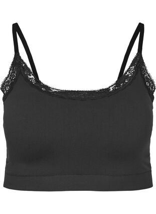Seamless bra with lace trim, Black, Packshot image number 0