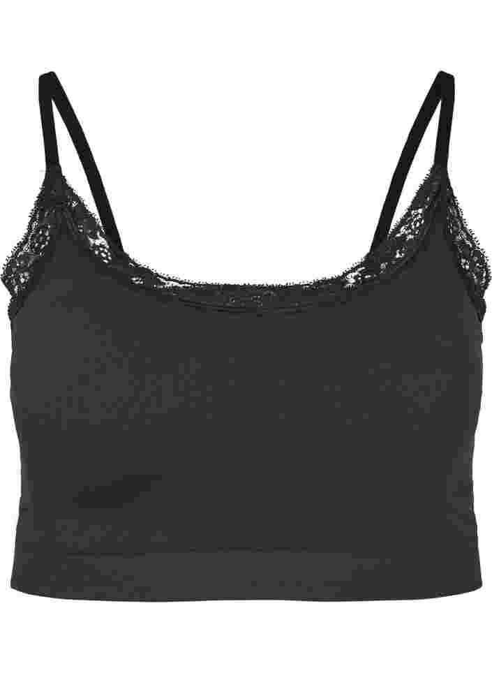 Seamless bra with lace trim, Black, Packshot image number 0