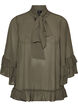Blouse with ribbon tie and ruffle details, Dark Grey, Packshot image number 0