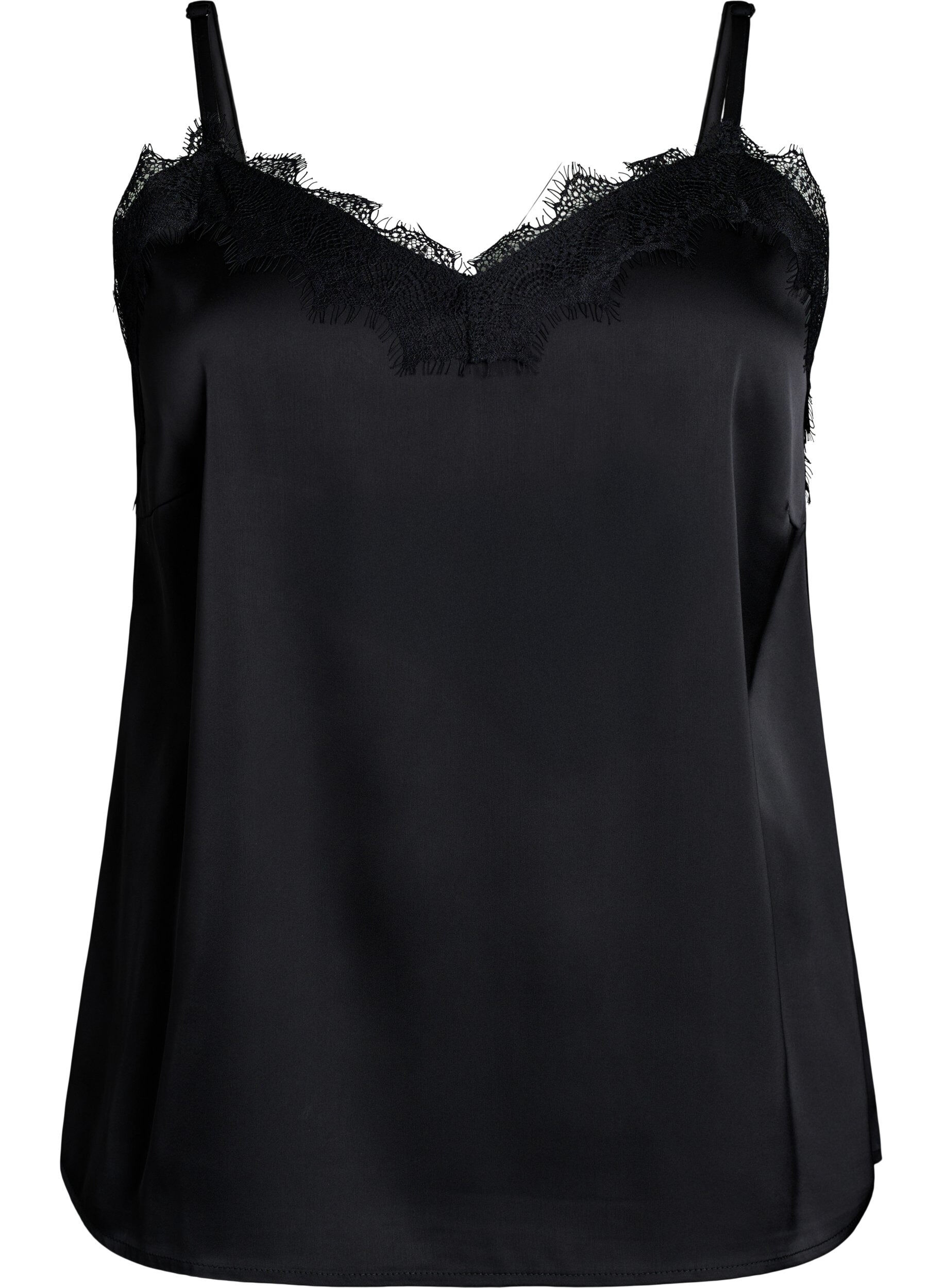 Zizzifashion Satin strap top with lace, Black, Packshot image number 0