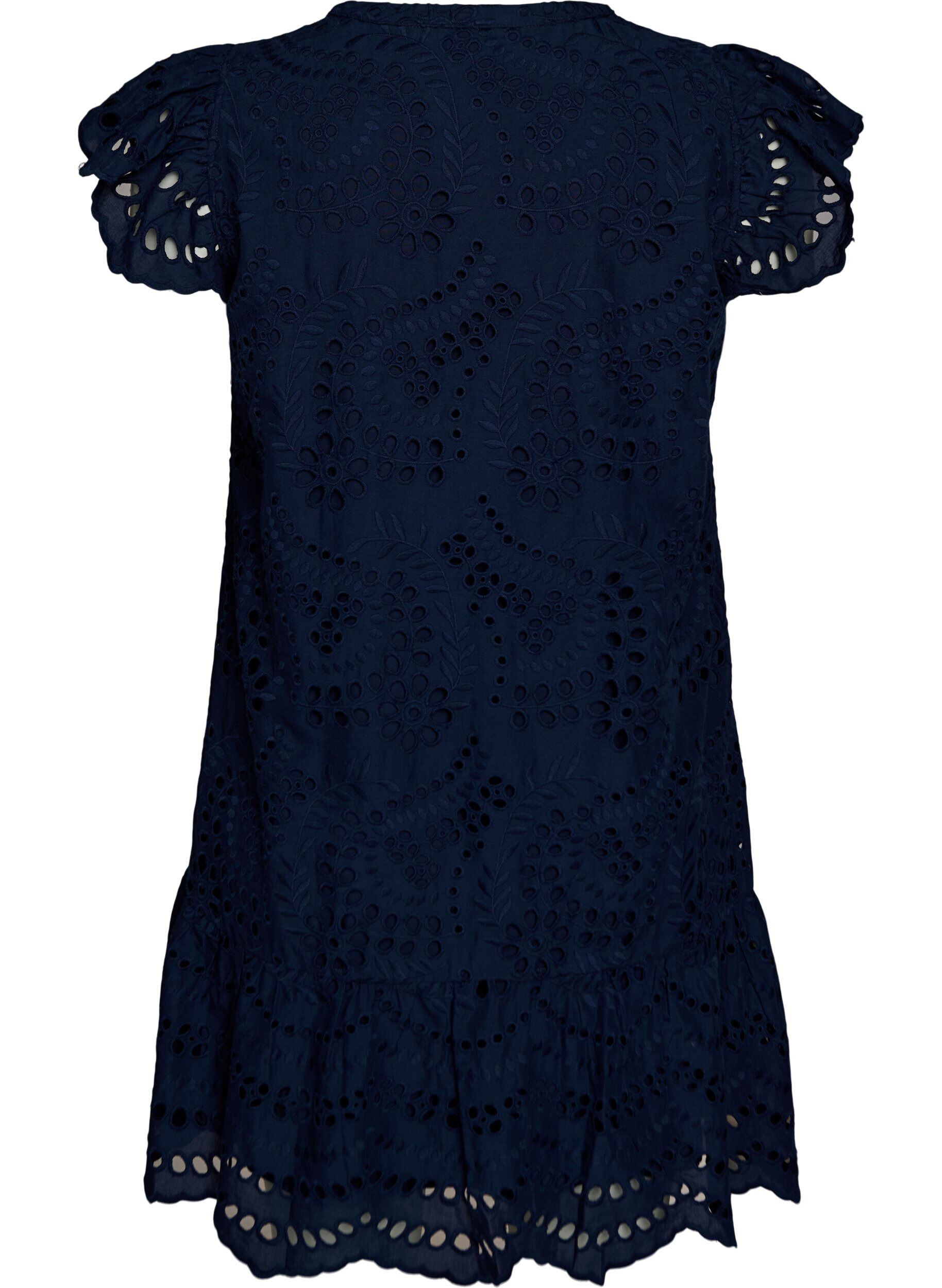 Zizzifashion Broderie anglaise dress with ruffle sleeves, Blue, Packshot image number 1