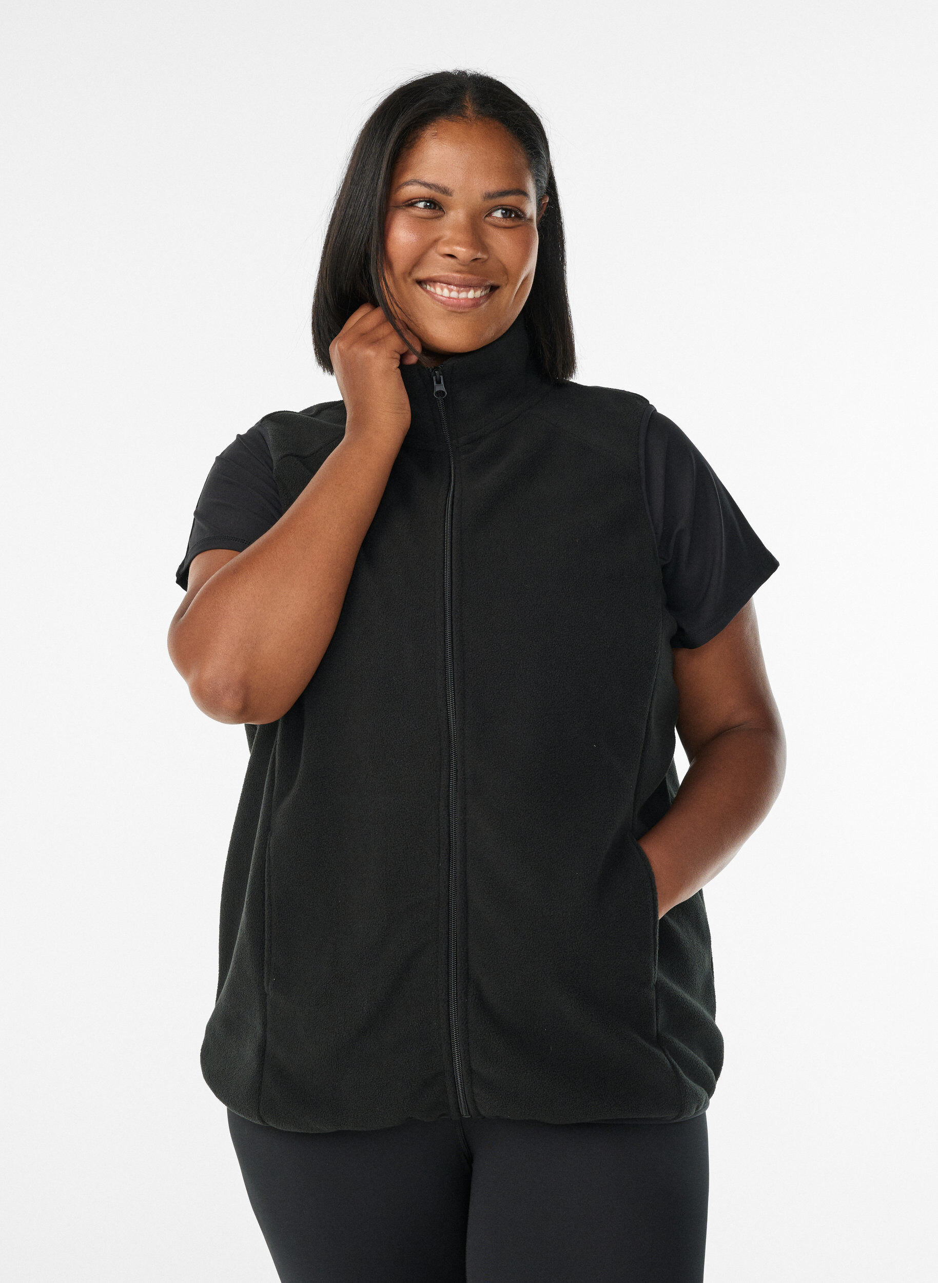 Zizzifashion Fleece vest with pockets, Black, Model image number 0