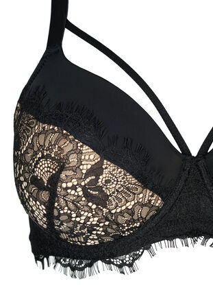 Padded bra with lace and string, Black, Packshot image number 2
