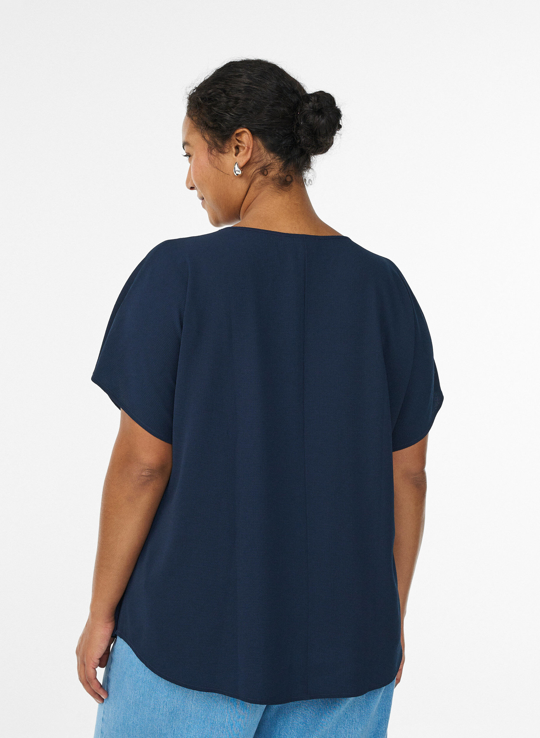 ZizzifashionBlouse with short sleeves and a round neckline, Blue, Model image number 2