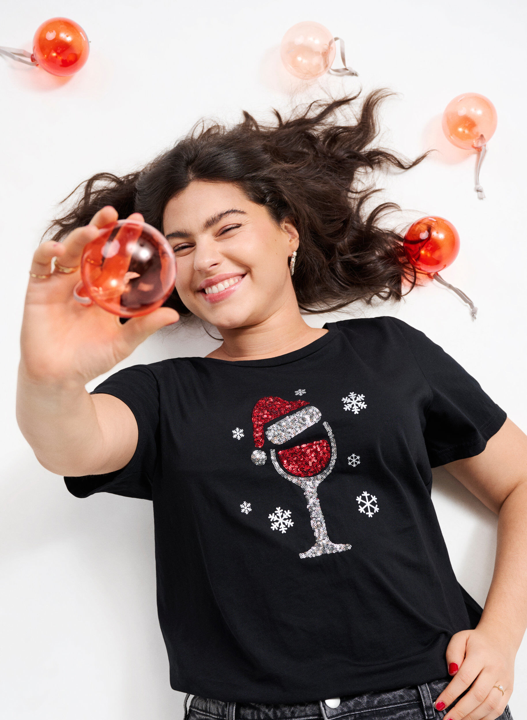 Zizzifashion Christmas t-shirts in 100% cotton, Black w. Wine, Image image number 0