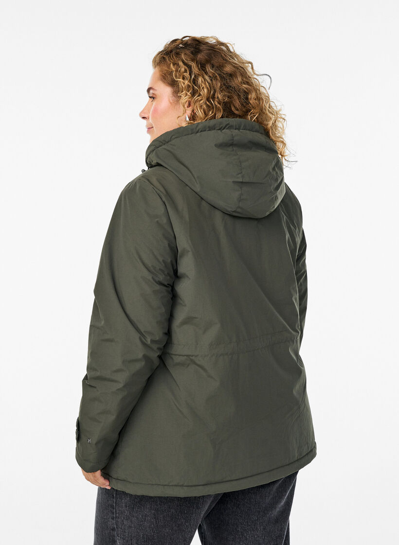 Lightweight padded parka with a teddy-lined hood, Green, Model image number 2