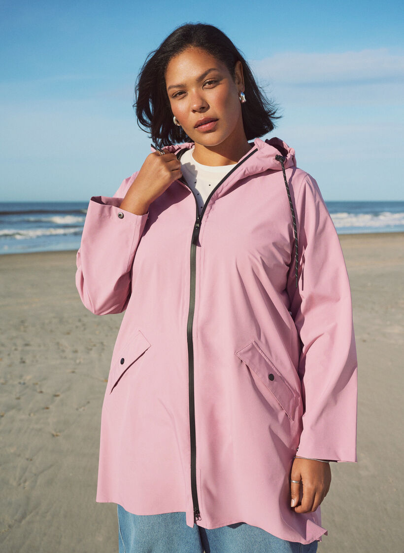 Rain jacket with pockets and a hood, Rose, Image image number 0