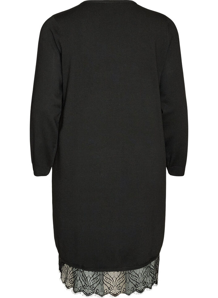 Short knitted dress with lace hem, Black, Packshot image number 1