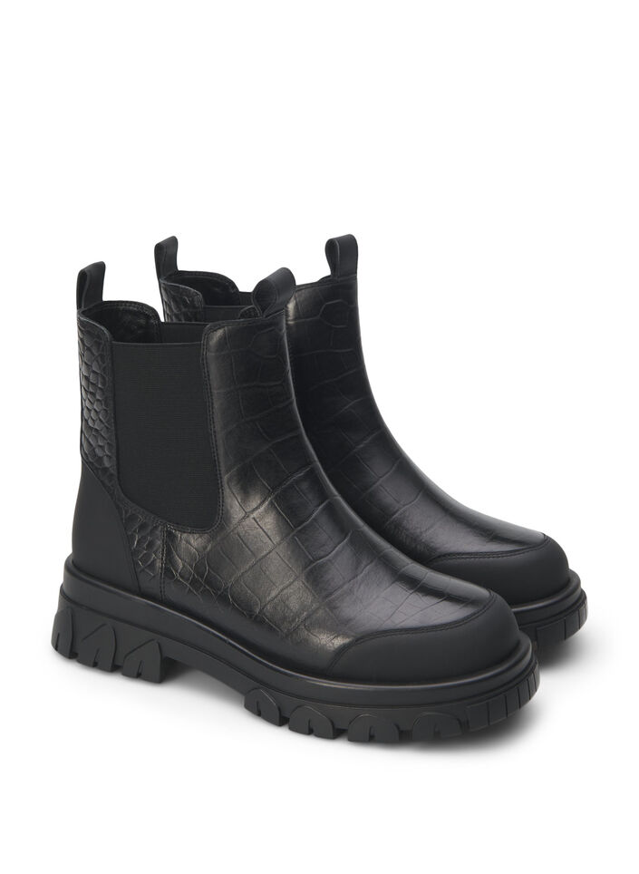 Wide fit - Croco Chelsea boot in leather, Black, Packshot image number 1