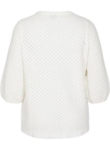 Patterned knitted jumper in organic cotton with 3/4 sleeves, Cloud Dancer, Packshot image number 1
