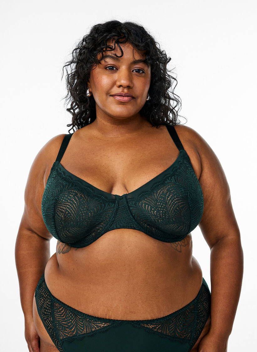 Full cover bra with underwire and lace, Green, Model image number 0