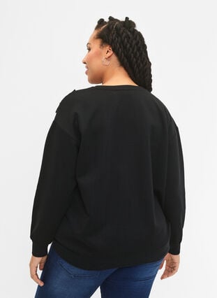 Sweatshirt with ruffle and crochet detail, Black, Model image number 1